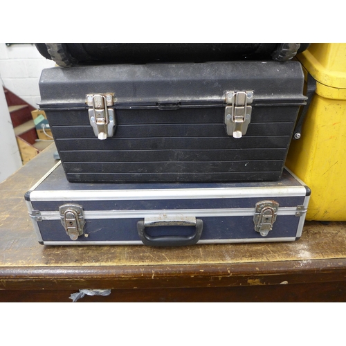 2021 - Three tool boxes and a yellow storage case