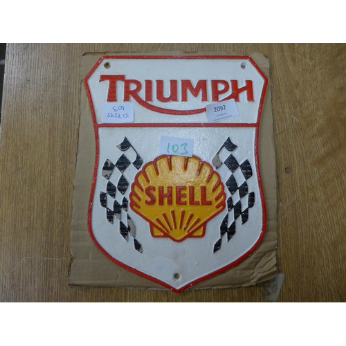 2092 - Triumph Shell plaque  * this lot is subject to VAT