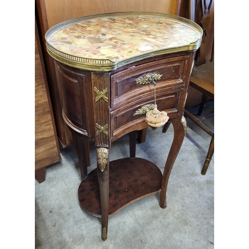 174 - A French Louis XV style beech and marble topped kidney shaped table de nuit