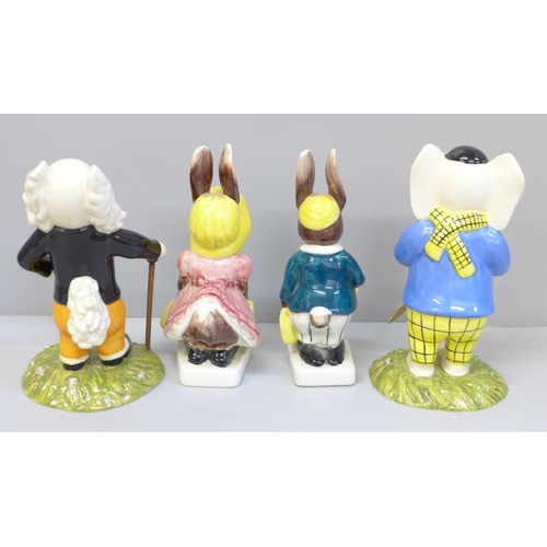 621 - Two Royal Doulton figures of Rupert characters and two other figures