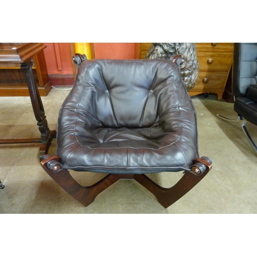 10 - An Odd Knutsen style beech and leather Luna sling chair