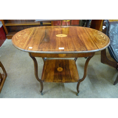 105 - A late Victorian inlaid rosewood drop leaf occasional table