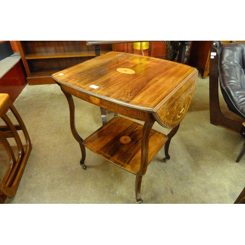 105 - A late Victorian inlaid rosewood drop leaf occasional table