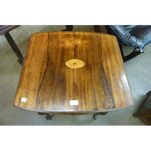 105 - A late Victorian inlaid rosewood drop leaf occasional table