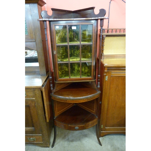 120 - An Edward VII inlaid mahogany freestanding corner cabinet