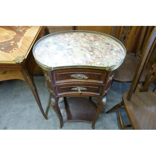 174 - A French Louis XV style beech and marble topped kidney shaped table de nuit