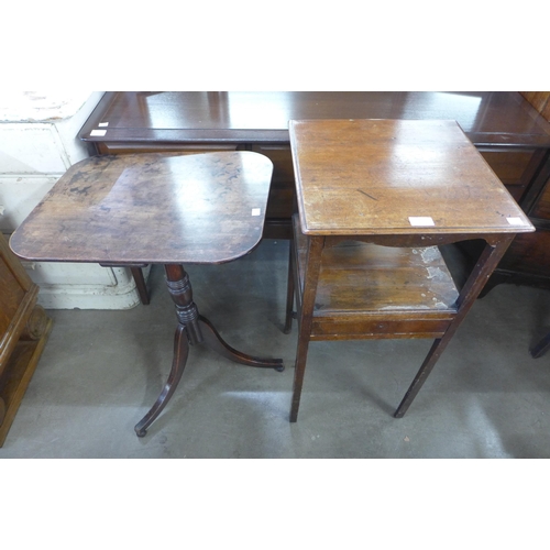 232 - A George III mahogany single drawer washstand and a mahogany tripod table, a/f