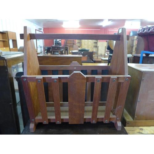 268 - An Art Deco beech chest of drawers, two magazine racks and a walnut piano stool