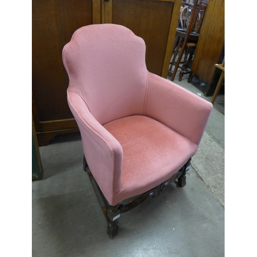 277 - An early 20th Century French carved beech fabric upholstered bedroom chair