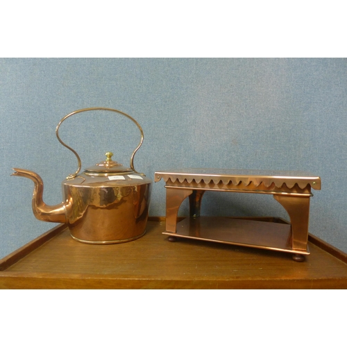 456 - A large Victorian copper kettle on stand, the stand with worn London makers mark