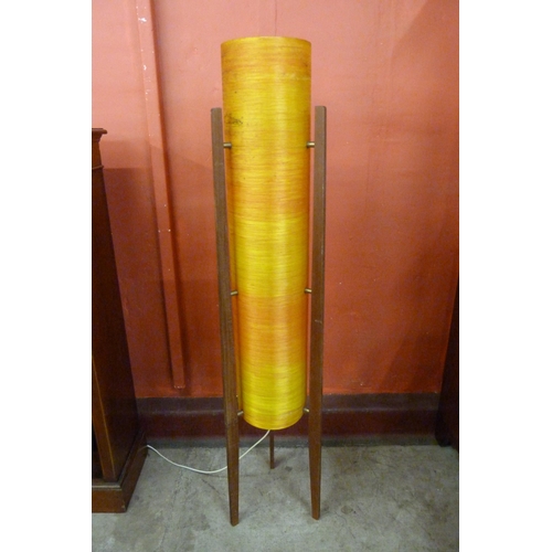 7 - A teak and orange fiberglass floor standing rocket lamp