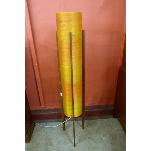 7 - A teak and orange fiberglass floor standing rocket lamp