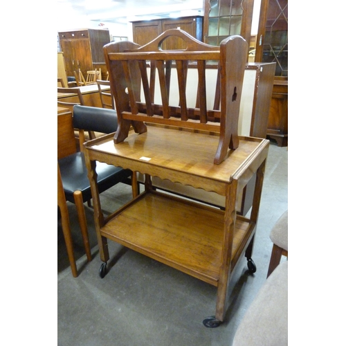 88 - A walnut trolley and teak magazine rack