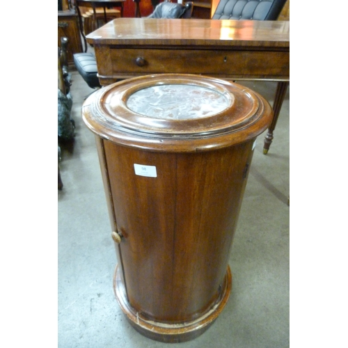 98 - A Victorian mahogany and marble topped cylindrical pot cupboard