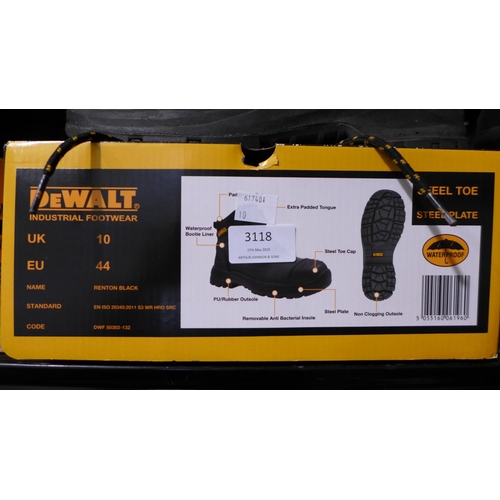 3118 - Pair of men's DeWalt black steel toe cap boots - UK size 10 * this lot is subject to VAT