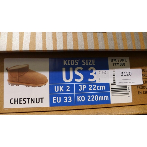 3120 - Pair of child's chestnut Shearling boots - UK size 2 * this lot is subject to VAT