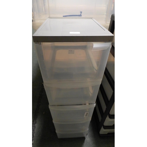 3152 - Plastic 5-drawer storage unit on wheels (Damaged Drawer)