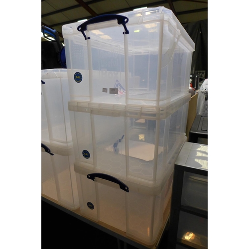 3153 - 3 Really Useful storage boxes (64l capacity each) (Damaged)