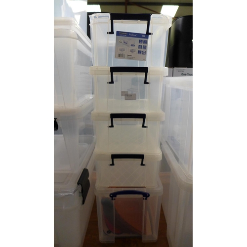 3159 - 5 Plastic storage boxes (4 x 10l & 1 x 24l) (Damaged)