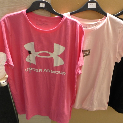 3188 - 4 Women's branded T-shirts: Under Armour, Levi, Ellesse & Fila - mixed size * this lot is subject to... 