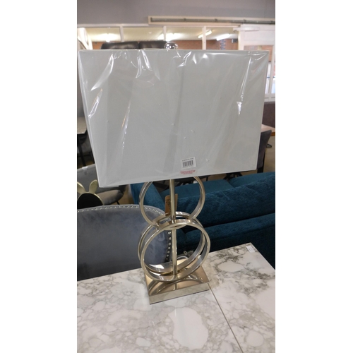 1385 - A nickel table lamp with white linen shade, H 70cms (EUBT65700LINWH44)   #