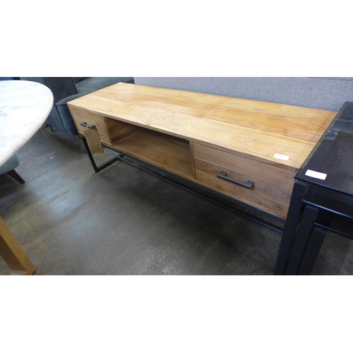 1416 - Fire 2.0 Acacia wood two drawer TV unit * this lot is subject to VAT