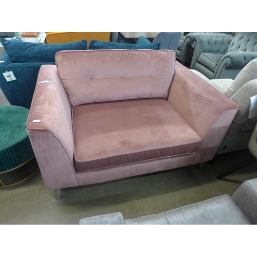 1319 - A rose pink velvet pinched back loveseat