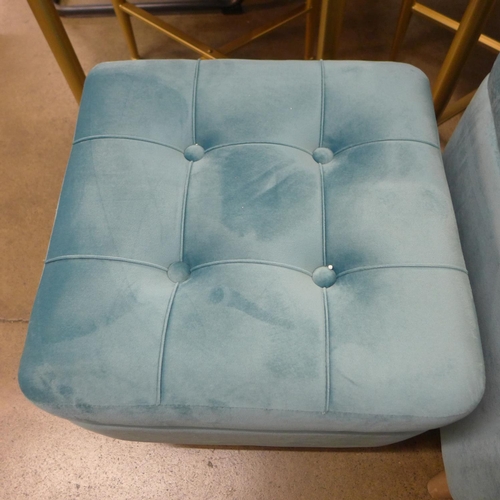 1341 - Two teal upholstered storage stools