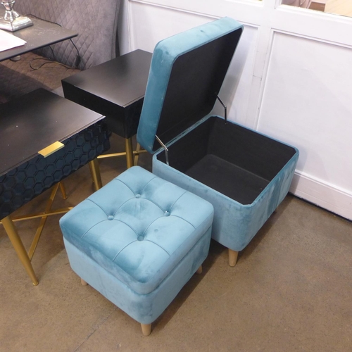 1341 - Two teal upholstered storage stools