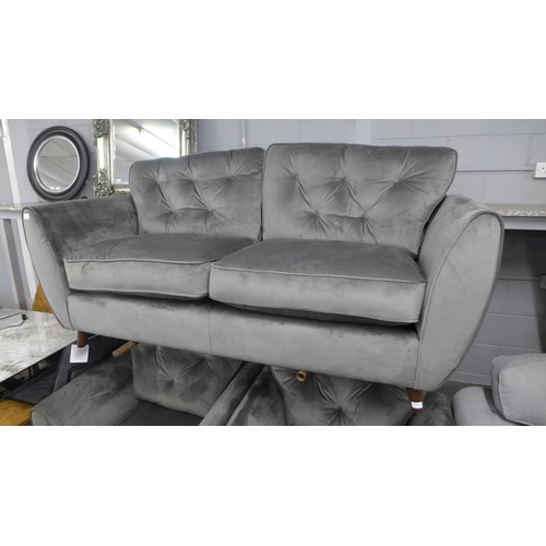 1452 - A Hoxton grey velvet three seater sofa and a pair of armchairs