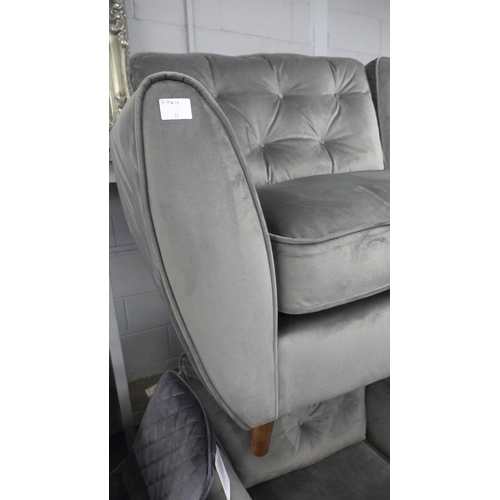 1452 - A Hoxton grey velvet three seater sofa and a pair of armchairs