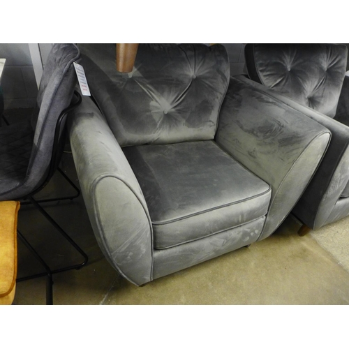 1452 - A Hoxton grey velvet three seater sofa and a pair of armchairs