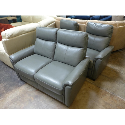 1459 - A Piccolo two seater grey leather sofa and a pair of electric reclining armchairs