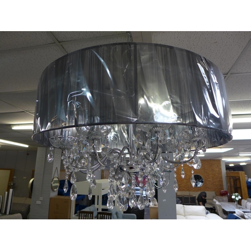 1462 - A chrome 8-armed chandelier with black shade