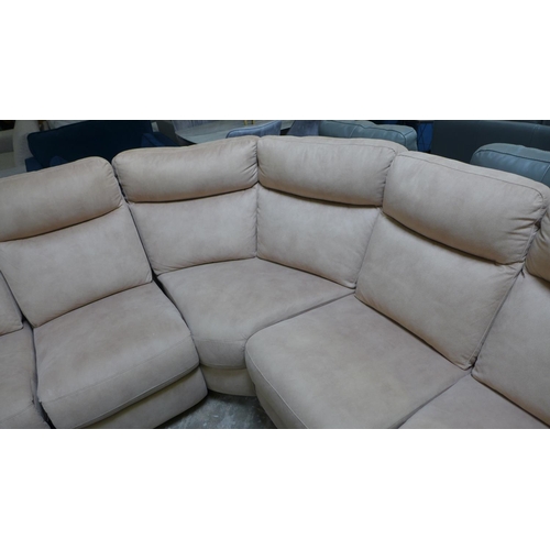 1475 - A tan upholstered electric reclining modular corner sofa, slight scuff to back