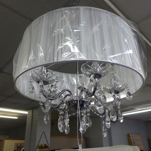 1479 - A chrome 5 armed chandelier with white shade