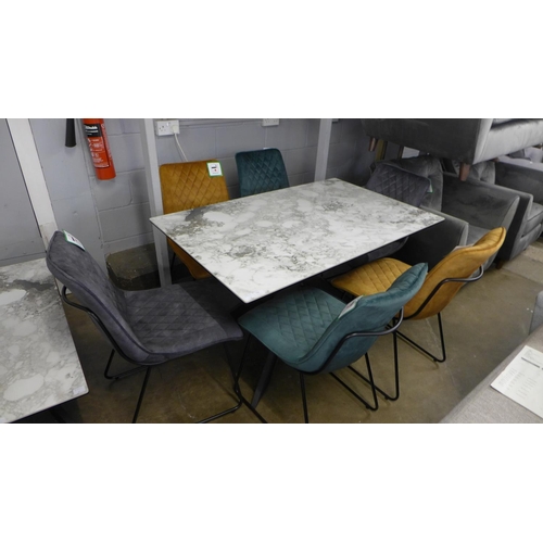 1505 - A Kos 130cm dining table with a set of six grey, emerald and turmeric chairs  *This lot is subject t... 