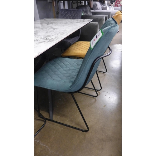 1505 - A Kos 130cm dining table with a set of six grey, emerald and turmeric chairs  *This lot is subject t... 