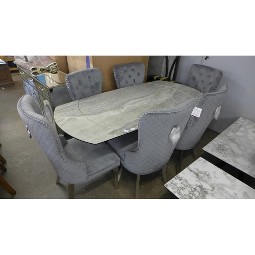 1512 - A Kos marble top extending dining table with a set of six Chelsea dark grey velvet dining chairs  *T... 