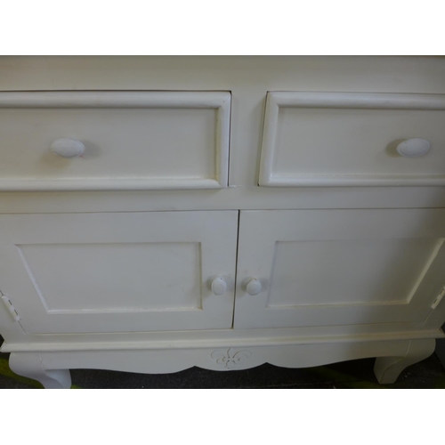 1546 - A rustic cream painted and hardwood small sideboard * this lot is subject to VAT