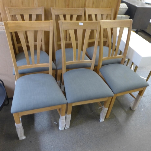 1549 - A set of six grey upholstered and oak dining chairs