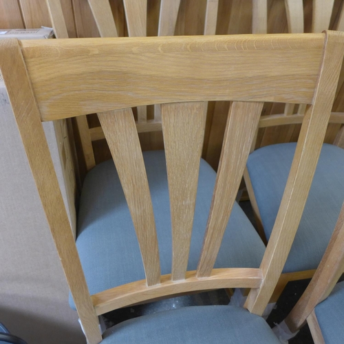 1549 - A set of six grey upholstered and oak dining chairs