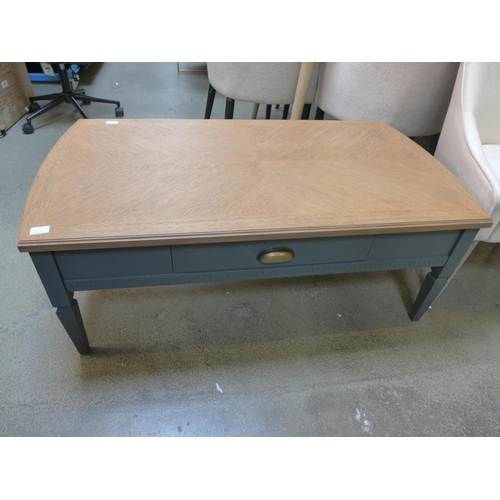 1558 - A blue/grey painted coffee table with wood effect top* this lot is subject to VAT