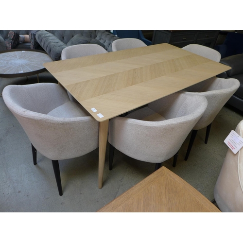 1560 - A Scandinavian style ash dining table and six cream dining chairs with black legs * this lot is subj... 