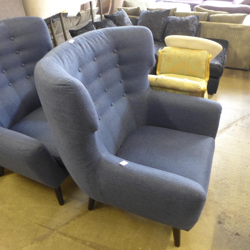 1629 - A blue upholstered button back wing armchair