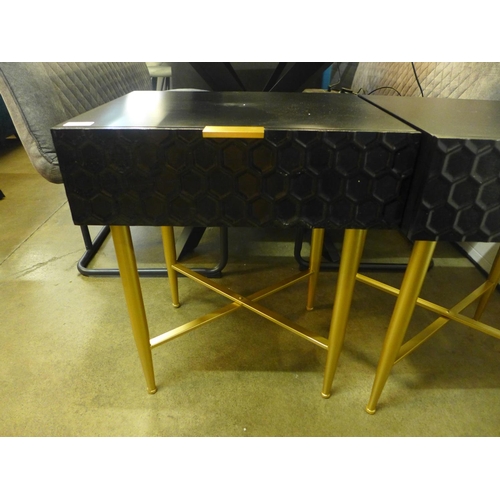 1340 - A pair of black bedside tables with gold legs