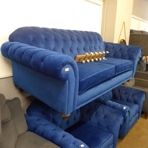 1343 - Bordeaux three seater Navy Velvet  sofa, Original RRP - £808.33 + VAT(4163-13)(W- 120cm D- 85cm H- 8... 