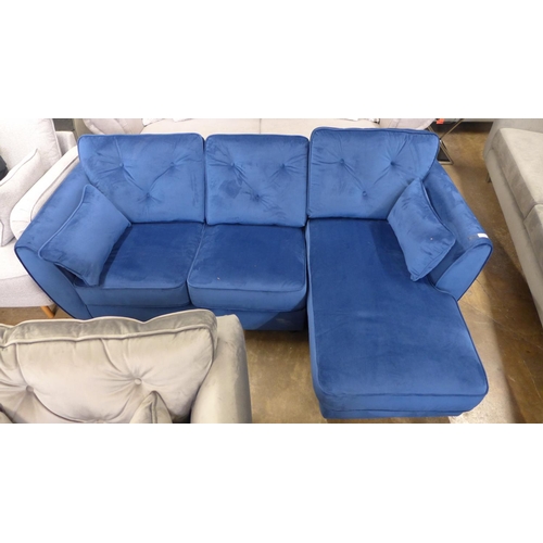 1453 - A Hoxton blue velvet three seater sofa/chaise