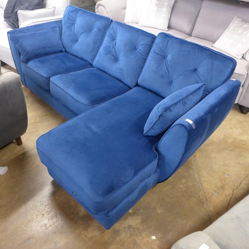 1453 - A Hoxton blue velvet three seater sofa/chaise