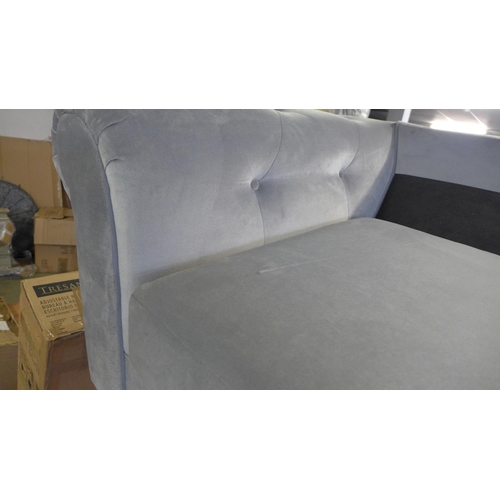 1606 - A grey metallic chesterfield velvet three seater sofa - missing back cushions